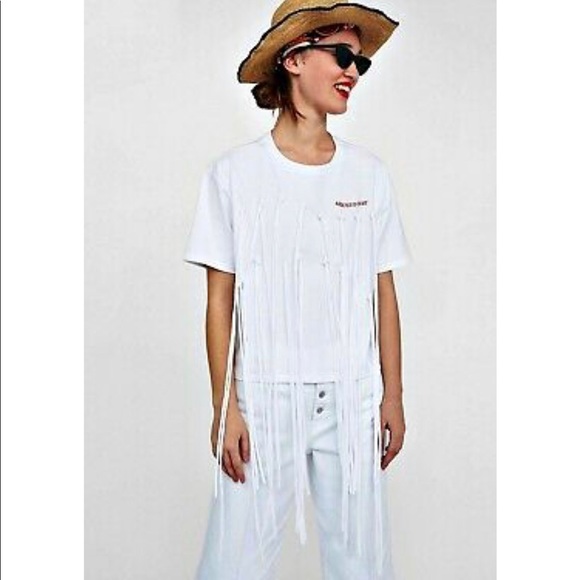 Zara White Addicted to Create Fringe T-Shirt Small - Picture 1 of 8
